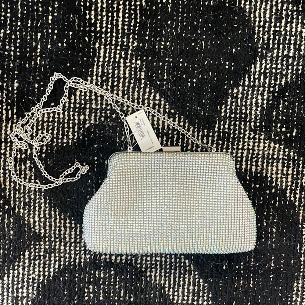 Jessica McClintock Silver Clutch with Chain Strap